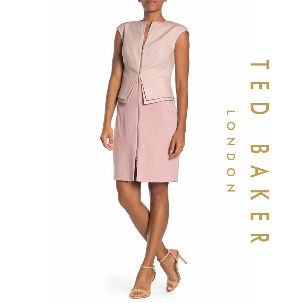 Ted Baker London Kwyli Structured Zip Peplum Dress in Dusky Pink, Sz 4-6/Sm EUC